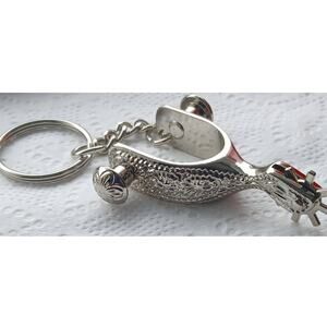 Western Fancy Boot Spur Keychain Bag Charm Silver